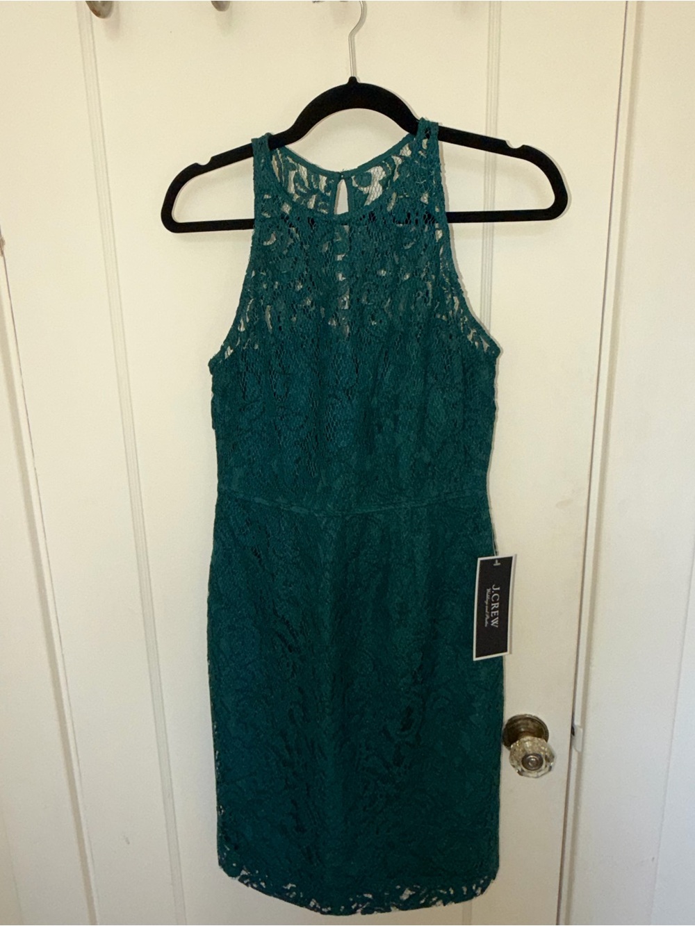 J. Crew Teal Lace High-Neck Midi Dress